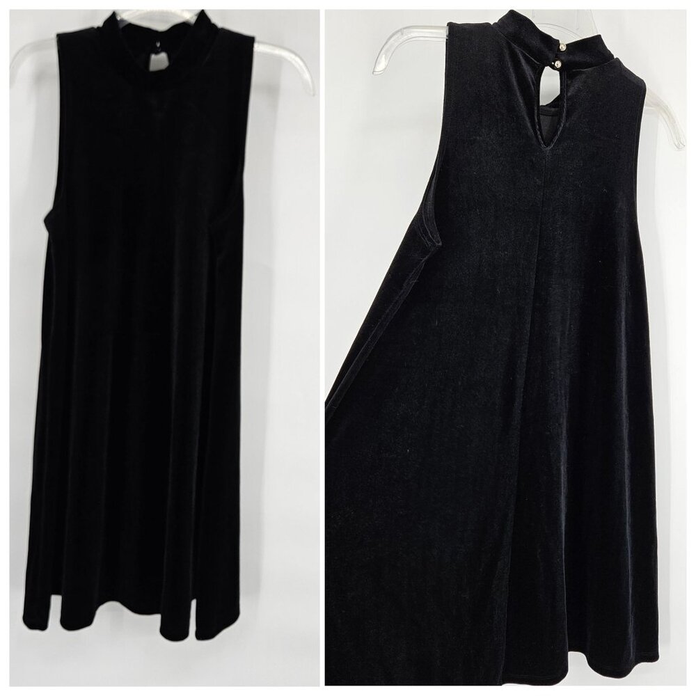 One Clothing Long Maxi A-Line Dress Medium Black Velvet Sleeveless Keyhole Back